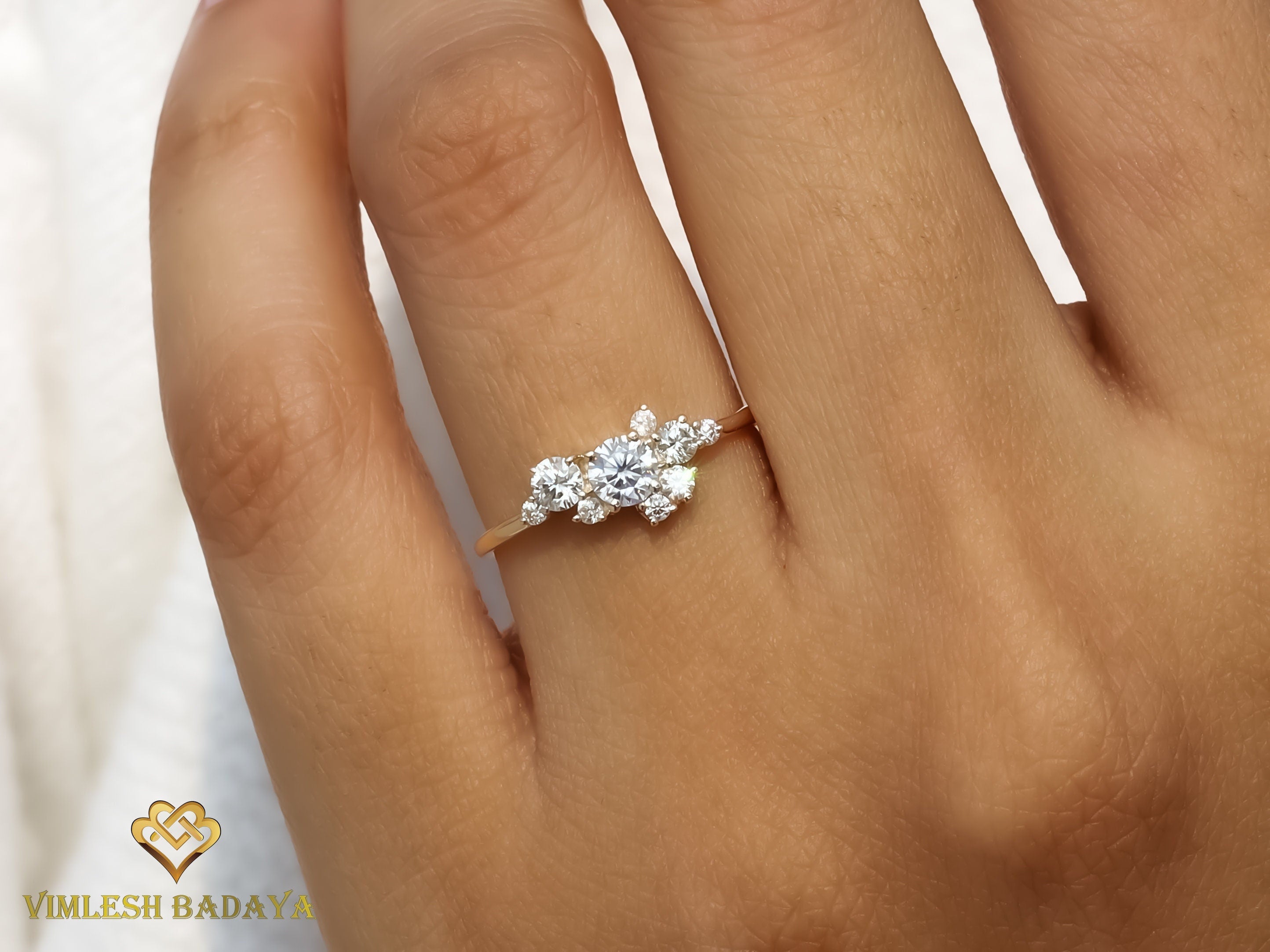 0.5 Carat Lab Created Diamond Cluster Engagement Ring | E-F/VS Certified Diamonds -