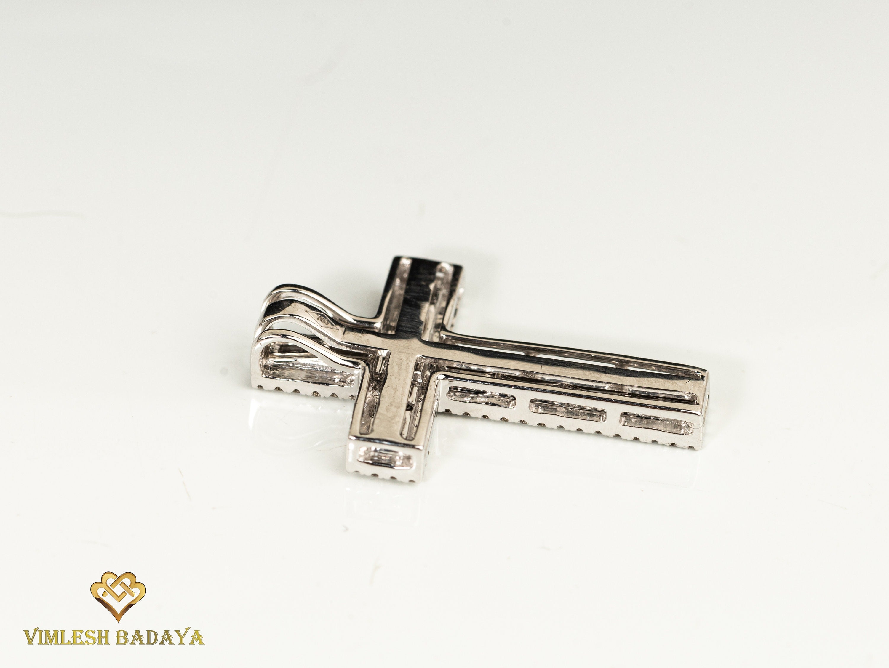 Natural Diamond Cross Pendant | Baguette Princess Cut Jesus Crucifix Pendant | Illusion Setting Religious Pendant -