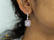 Invisible Set Diamond Ruby Halo Stud Dangle Earrings | Baguette & Round Cut Diamonds | Bridal Gift for Her -