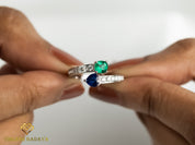 Emerald Sapphire Adjustable Engagement Ring | Diamond Sapphire Ring | Blue Sapphire Engagement Ring -