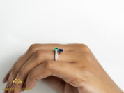 Emerald Sapphire Adjustable Engagement Ring | Diamond Sapphire Ring | Blue Sapphire Engagement Ring -