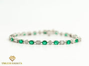 Emerald Diamond Tennis Bracelet | Round Cut Diamond & Oval Emerald | Eternity Prong Illusion Set Bracelet -