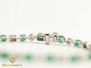 Emerald Diamond Tennis Bracelet | Round Cut Diamond & Oval Emerald | Eternity Prong Illusion Set Bracelet -