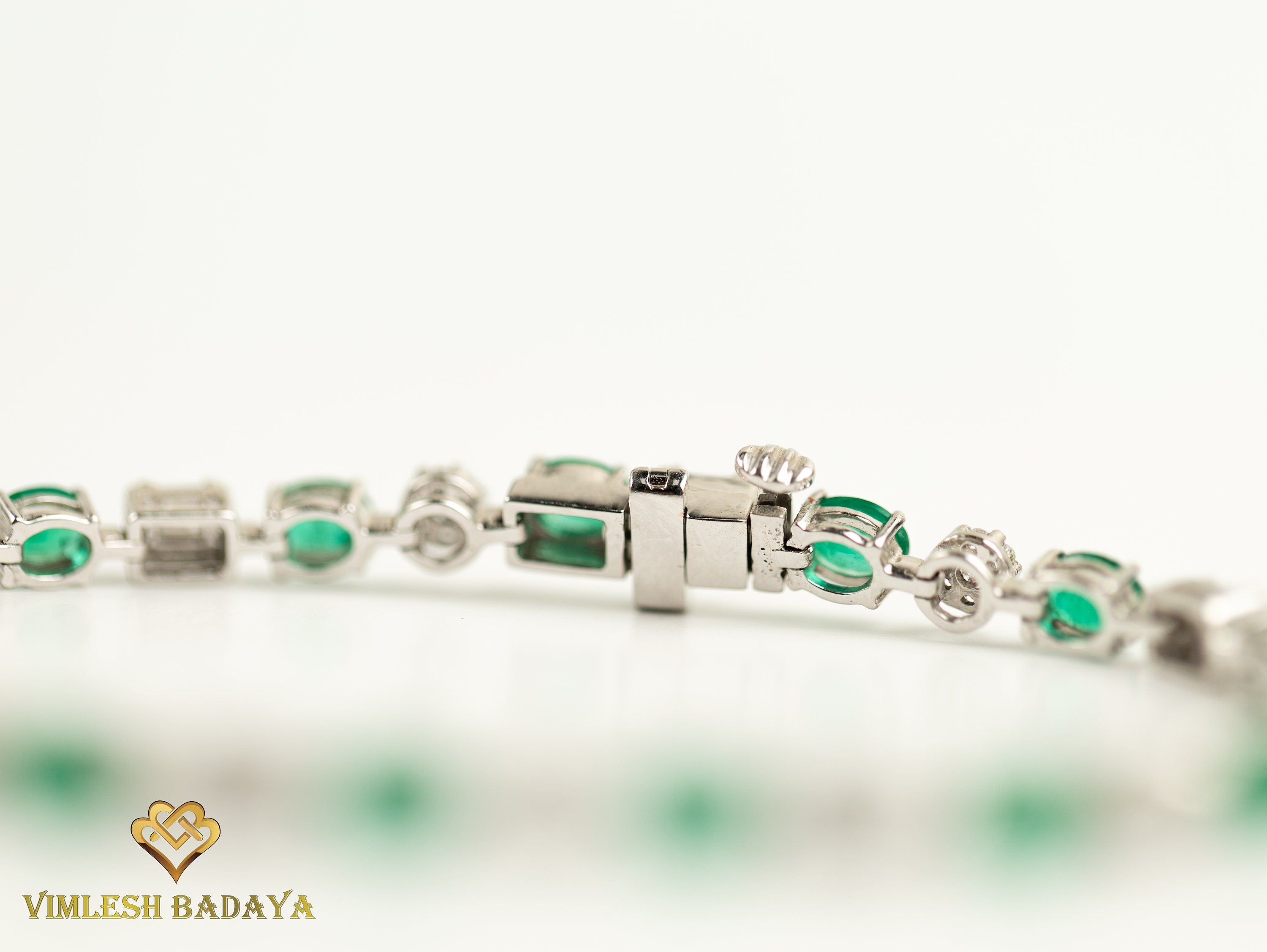 Emerald Diamond Tennis Bracelet | Round Cut Diamond & Oval Emerald | Eternity Prong Illusion Set Bracelet -