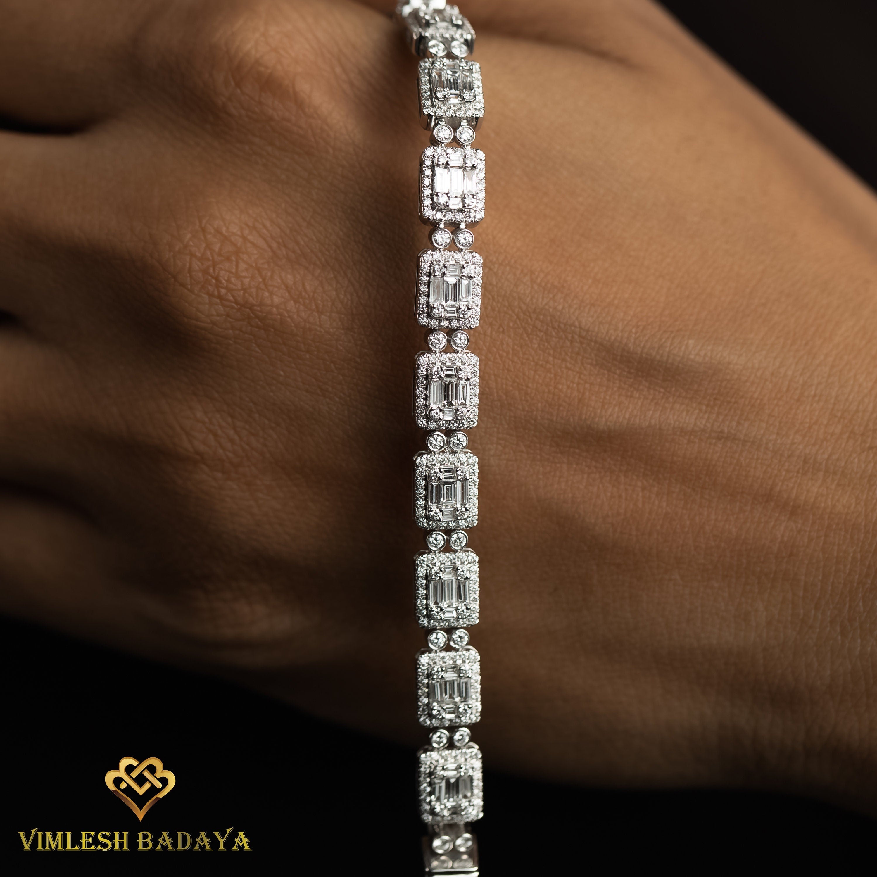 Lab Grown Diamond Tennis Bracelet | Round & Baguette Cut Diamonds | Prong Illusion Set Eternity Bracelet for Her -