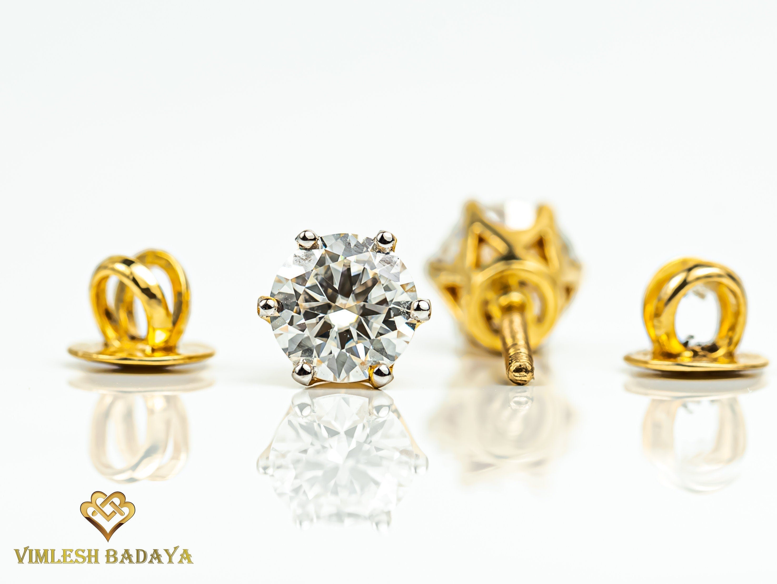 2 TCW Lab Grown Diamond Stud Earrings | Certified Diamond Earrings | Solid Gold 2 Carat Round Studs -