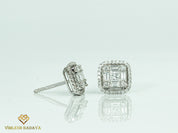 Invisible Set Diamond Double Halo Stud Earrings | Gold Baguette & Princess Cut Diamonds | Bridal Gift for Her -