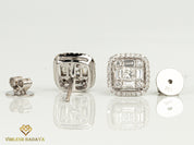 Invisible Set Diamond Double Halo Stud Earrings | Gold Baguette & Princess Cut Diamonds | Bridal Gift for Her -