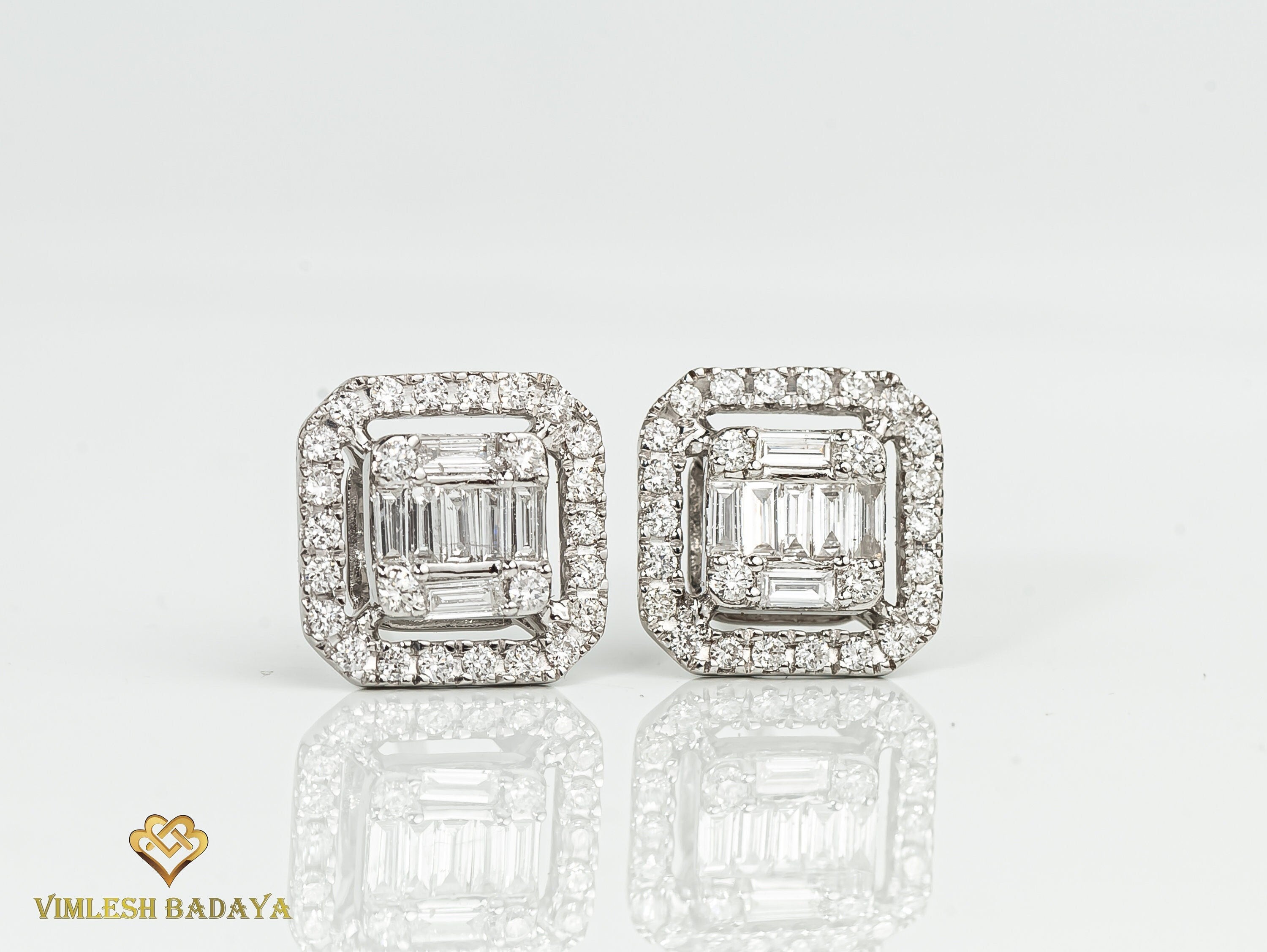 Diamond Double Halo Stud Earrings | Invisible & Illusion Set Gold Earrings | Bridal Gift for Her -