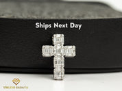 18k White Gold Diamond Cross Pendant | Baguette & Round Cut Christian Crucifix Pendant | Illusion Setting Religious Pendant -