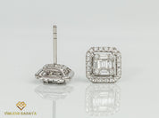 Lab Grown Diamond Stud Earrings | 0.58 CT Round & Baguette Cut | Illusion Set Diamond Earrings for Her -
