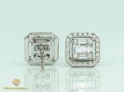 Lab Grown Diamond Stud Earrings | 0.58 CT Round & Baguette Cut | Illusion Set Diamond Earrings for Her -