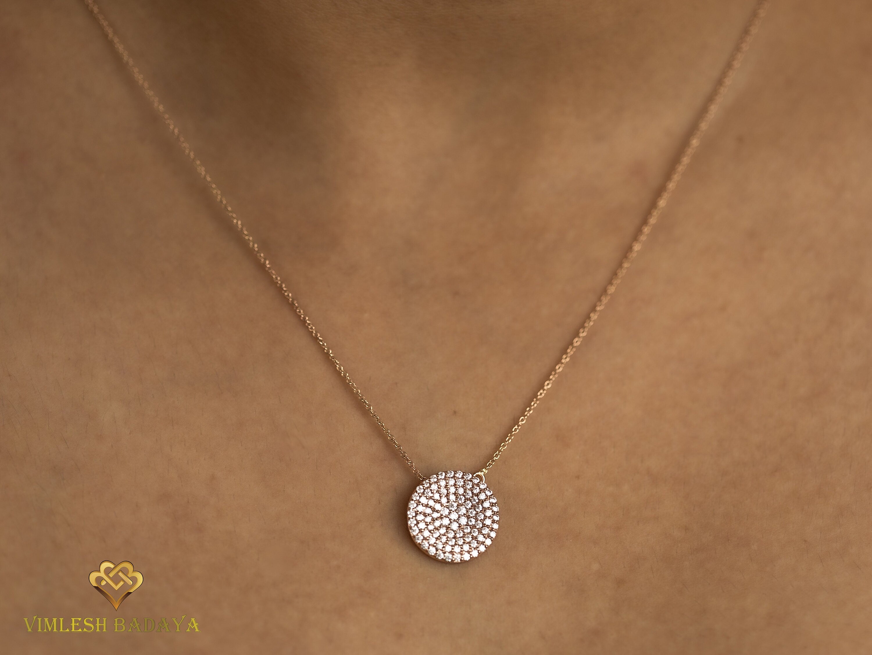 Iced Out Diamond Disc Pendant | E F VS Round Diamond Pendant | Solid Gold Gift for Her | Anniversary Present -