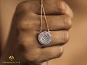 Iced Out Diamond Disc Pendant | E F VS Round Diamond Pendant | Solid Gold Gift for Her | Anniversary Present -