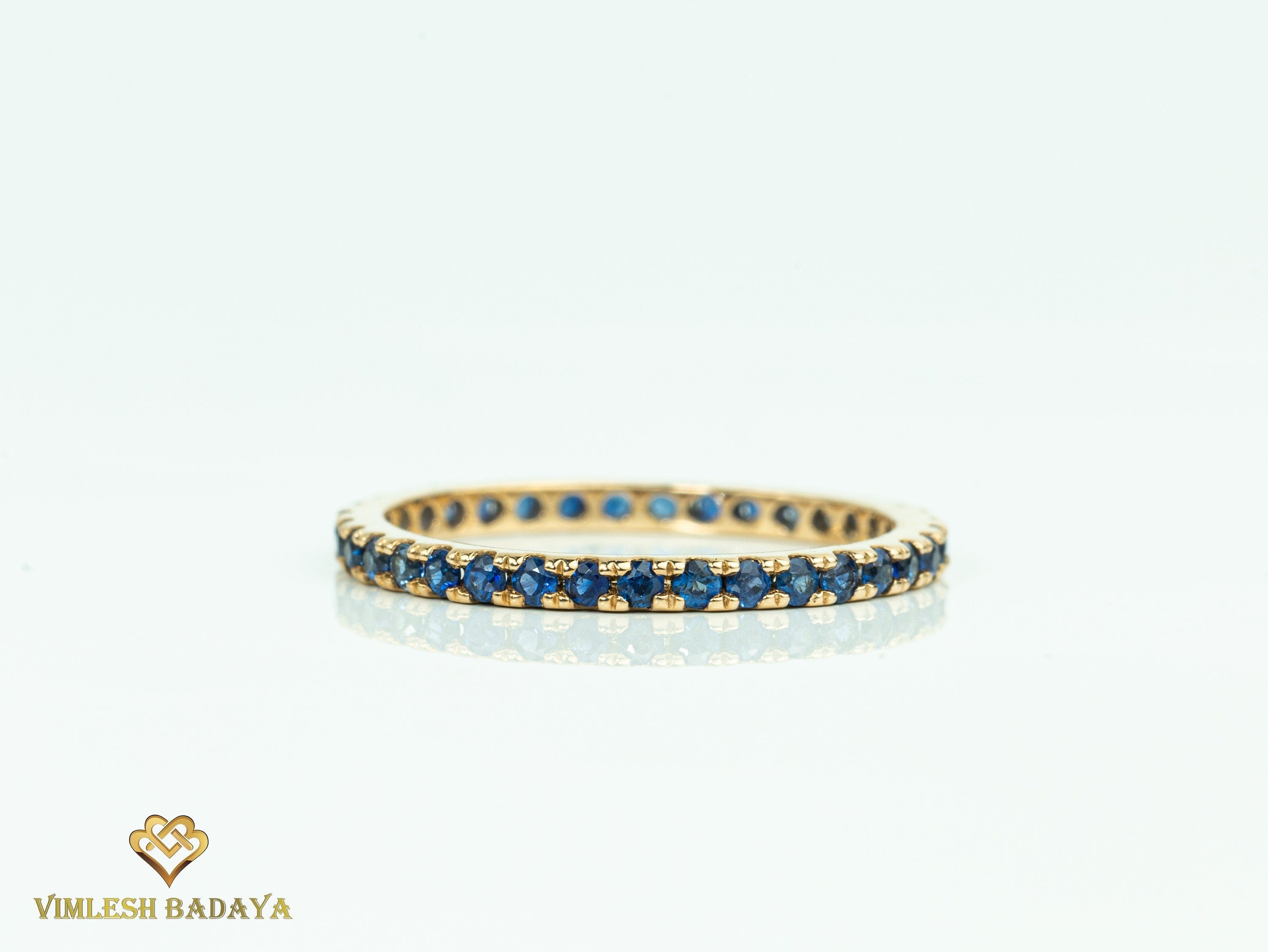 Full Eternity Blue Sapphire Wedding Band | Pink Sapphire 1.5mm Stacking Ring -