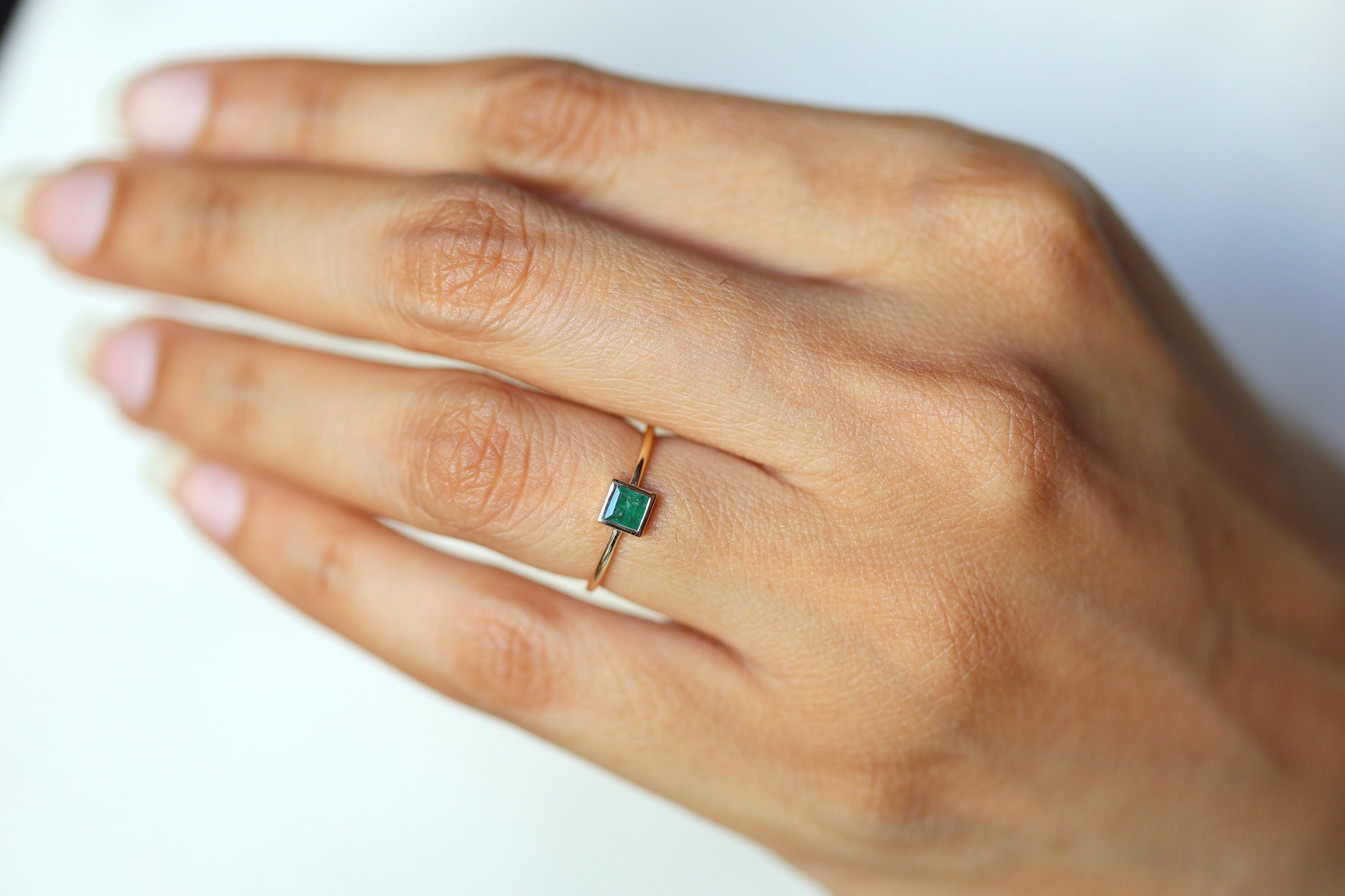 Emerald Stacking Ring | Square Emerald Ring | Dainty Promise Ring -