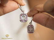 Invisible Set Diamond Ruby Halo Stud Dangle Earrings | Baguette & Round Cut Diamonds | Bridal Gift for Her -