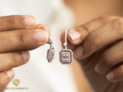 Invisible Set Diamond Ruby Halo Stud Dangle Earrings | Baguette & Round Cut Diamonds | Bridal Gift for Her -
