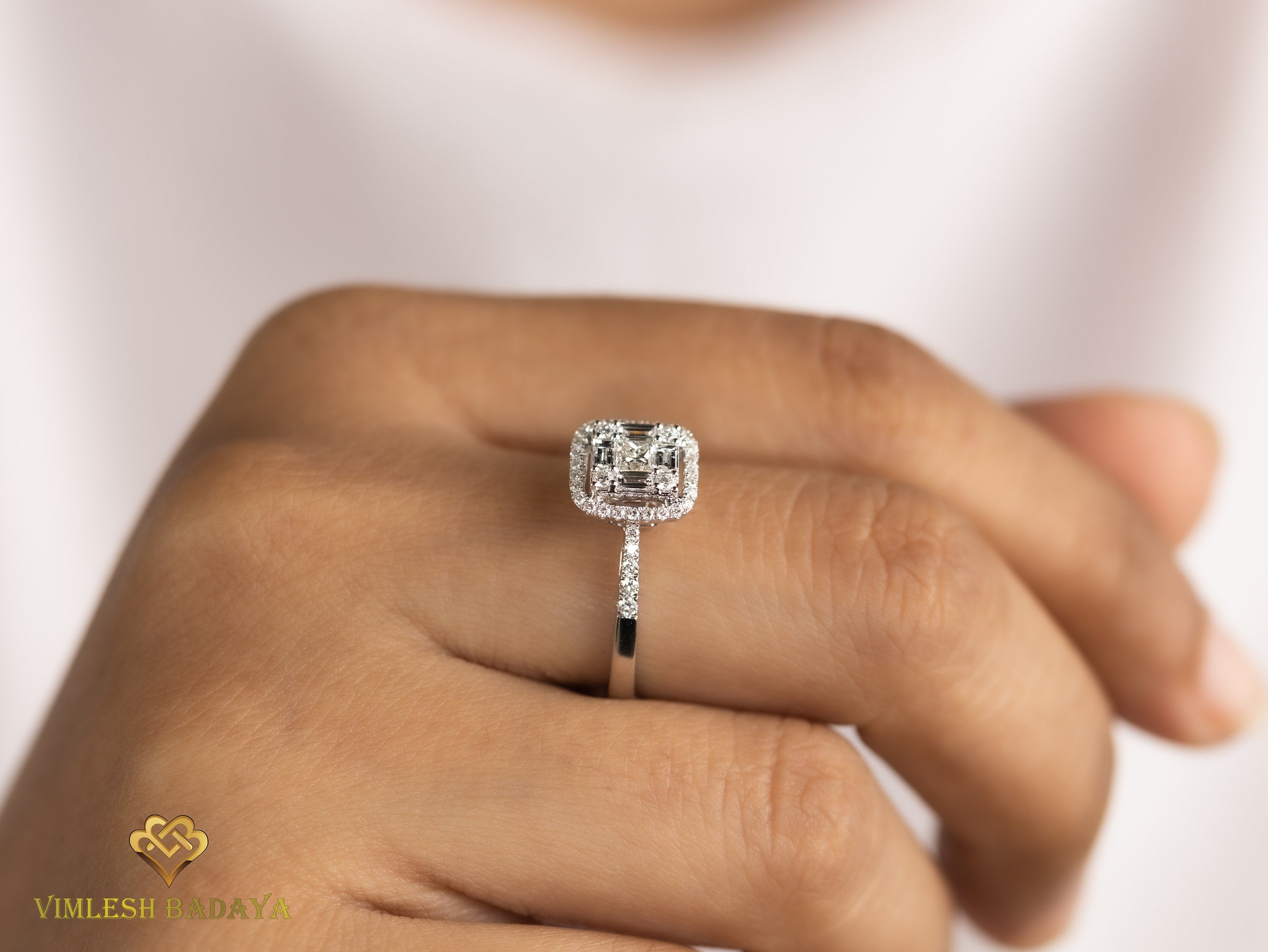 Lab Grown Diamond Baguette Ring | E-F VS Lab Created Diamond Engagement Ring -