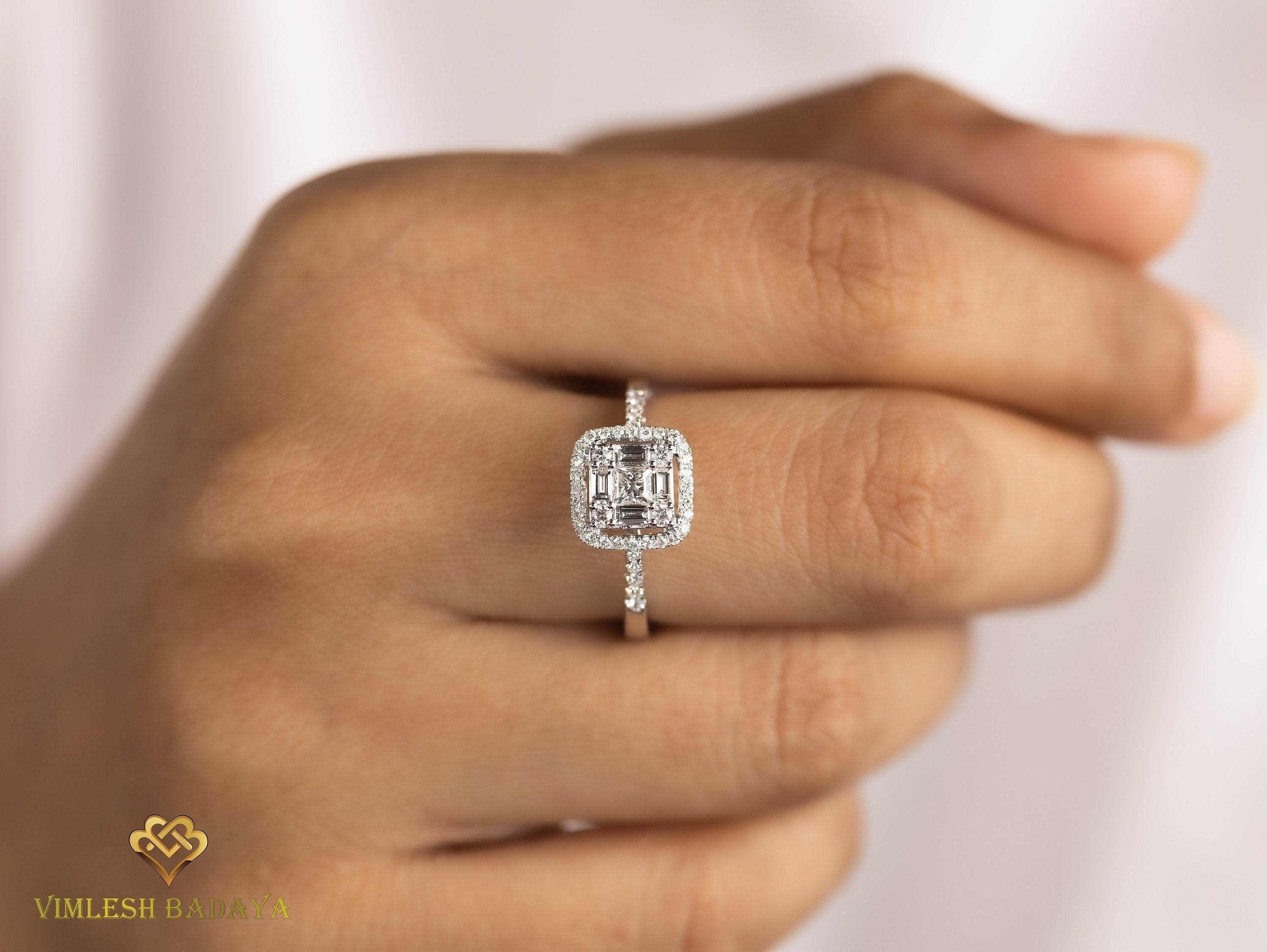 Lab Grown Diamond Baguette Ring | E-F VS Lab Created Diamond Engagement Ring -