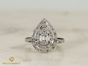 Pear Diamond Baguette Cut Ring | Illusion Setting | Unique Diamond Engagement Ring -