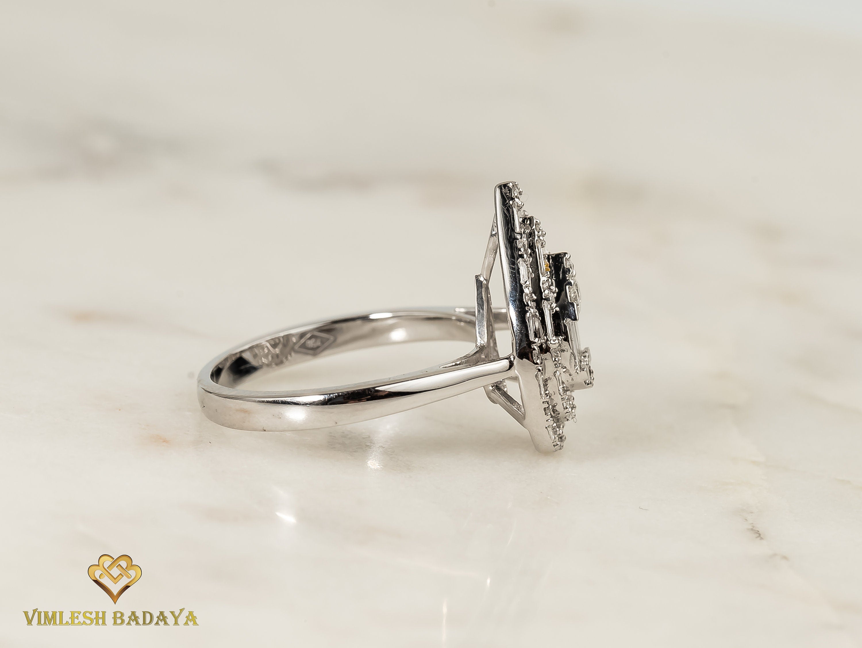 Pear Diamond Baguette Cut Ring | Illusion Setting | Unique Diamond Engagement Ring -
