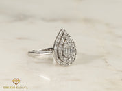 Pear Diamond Baguette Cut Ring | Illusion Setting | Unique Diamond Engagement Ring -