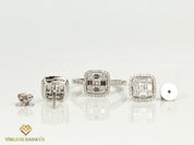 Invisible Set Diamond Double Halo Stud Earrings | Gold Baguette & Princess Cut Diamonds | Bridal Gift for Her -