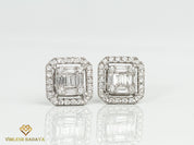 Lab Grown Diamond Stud Earrings | 0.58 CT Round & Baguette Cut | Illusion Set Diamond Earrings for Her -
