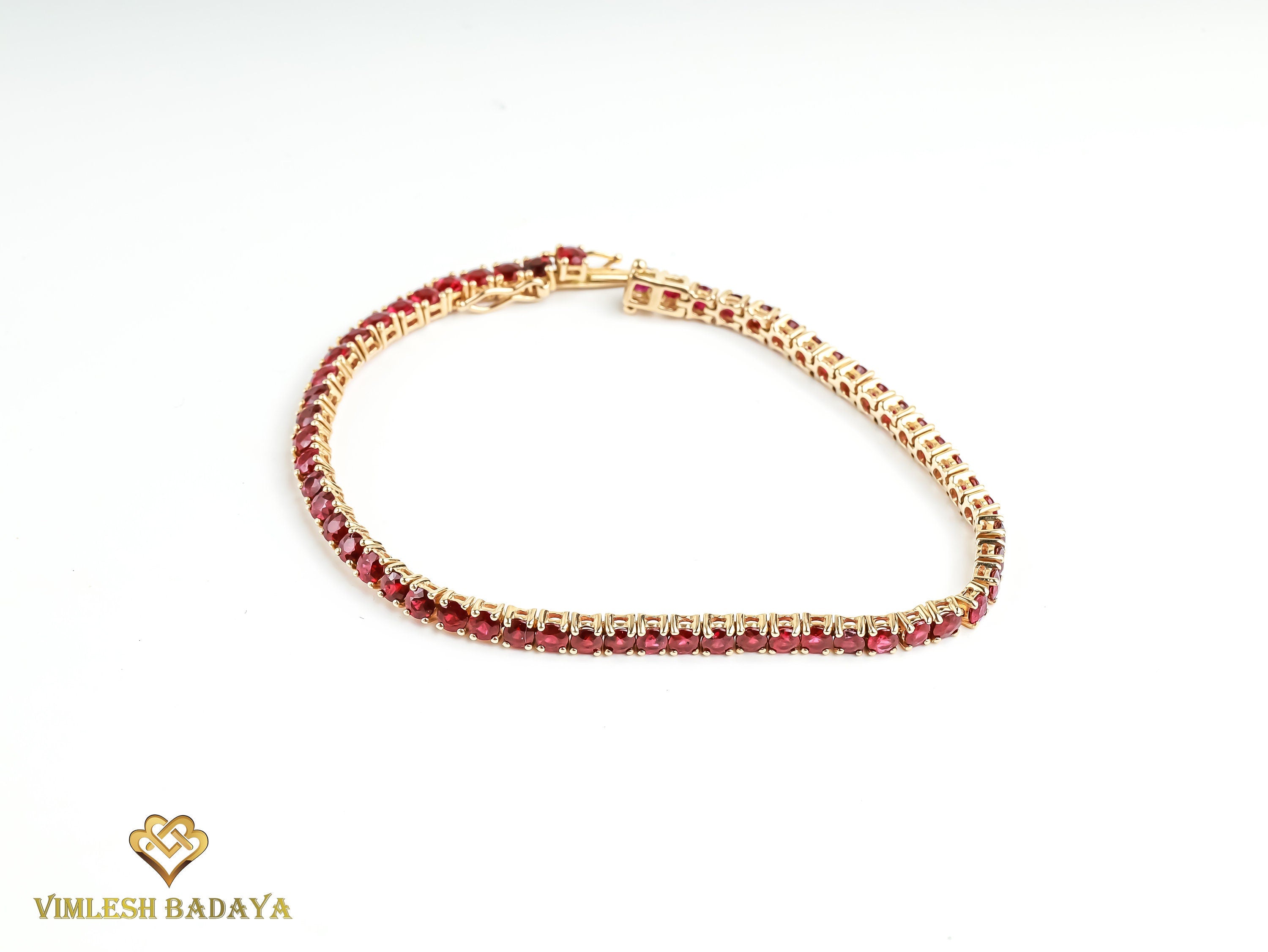 Natural Ruby Tennis Bracelet | Round Cut Red Ruby & Diamond Eternity Bracelet | Bridal Gift for Her -