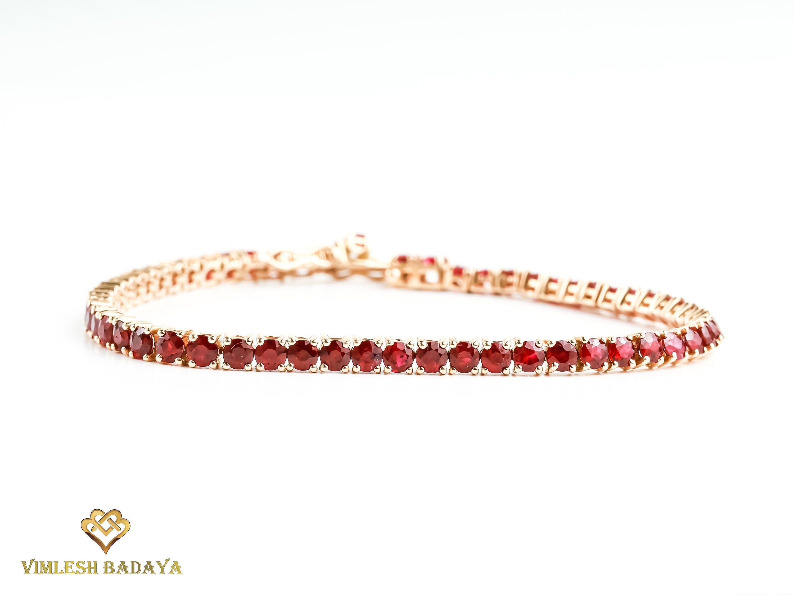 Natural Ruby Tennis Bracelet | Round Cut Red Ruby & Diamond Eternity Bracelet | Bridal Gift for Her -