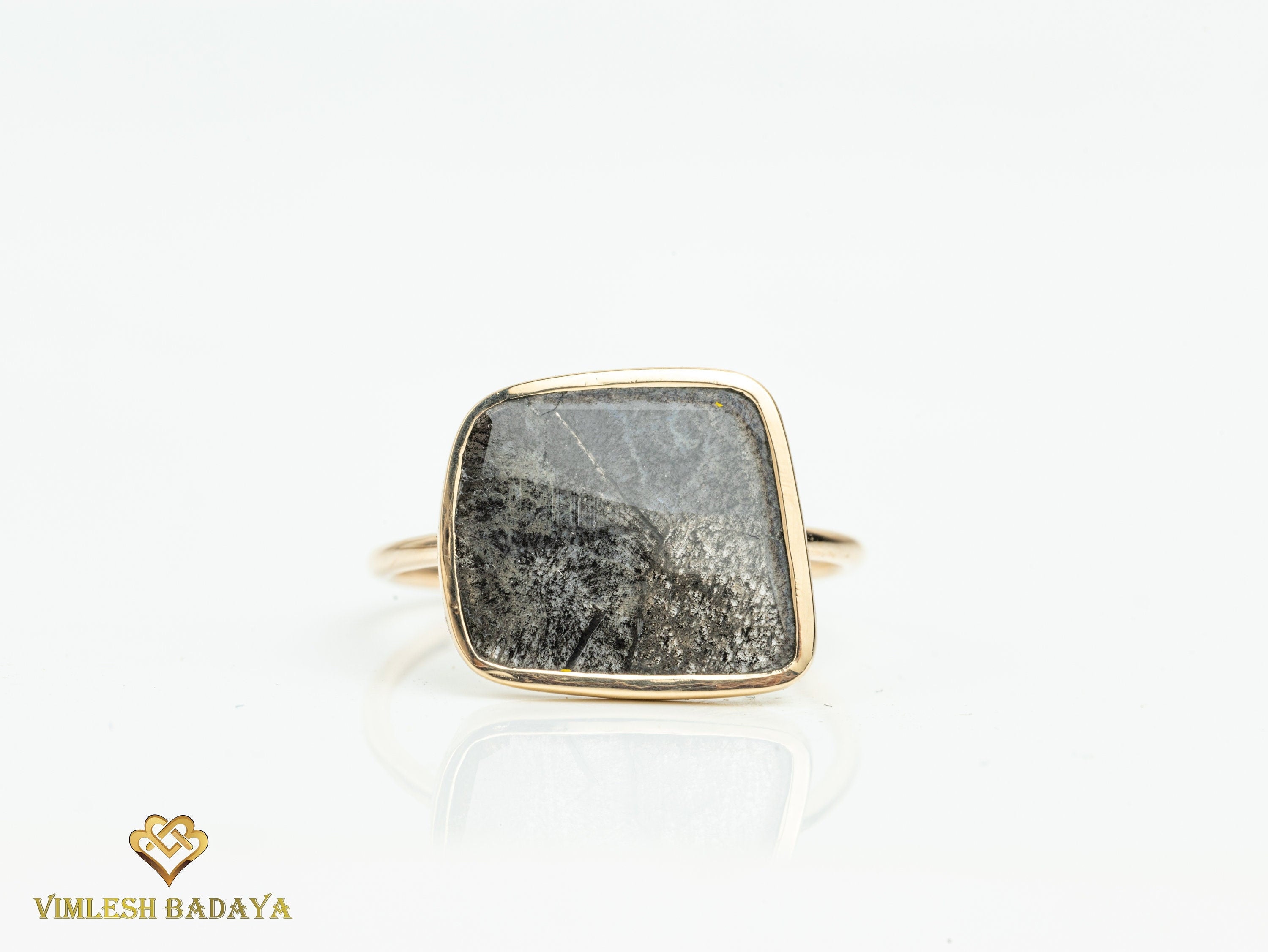 1 ct Slice Gray Diamond Ring | Salt & Pepper Polki Diamond, Unique Engagement Ring, Gift for Her -