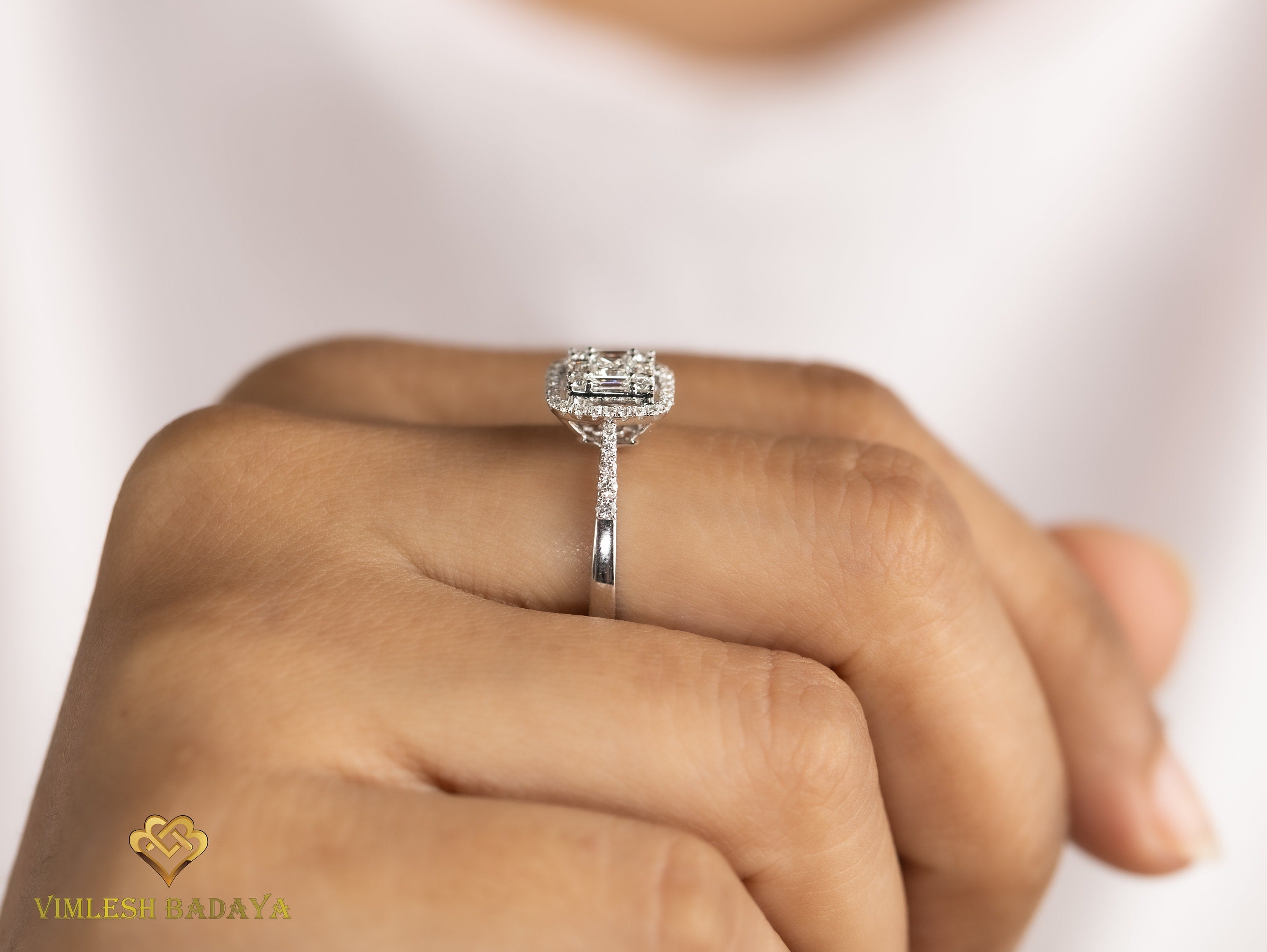 Lab Grown Diamond Baguette Ring | E-F VS Lab Created Diamond Engagement Ring -