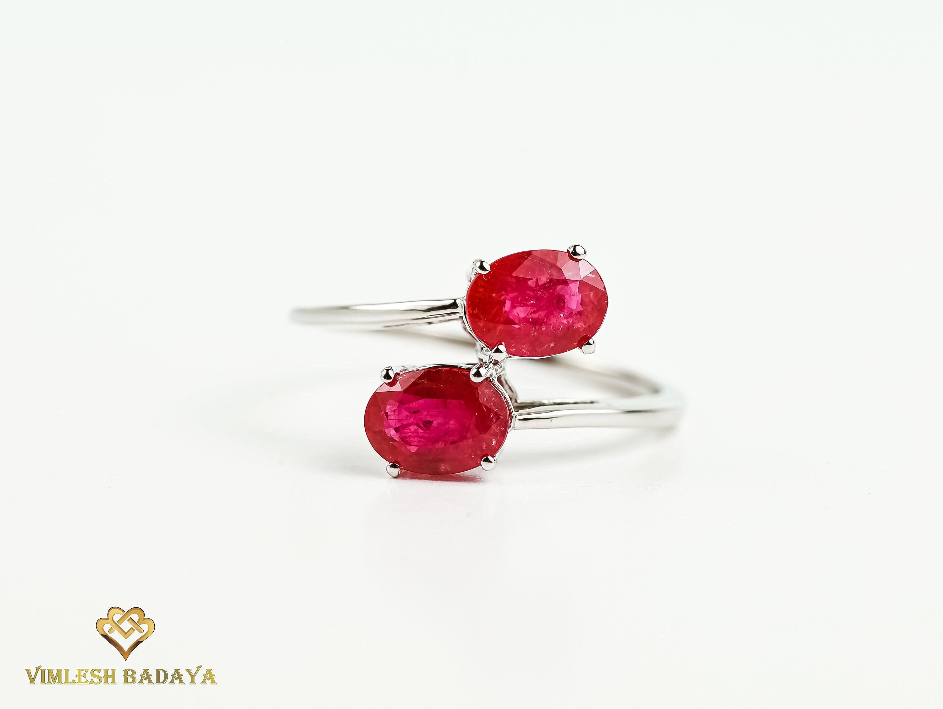 Ruby Adjustable Engagement Ring | 2.5 Carat Genuine Ruby | Two-Stone Oval Ring | Anniversary Gift -