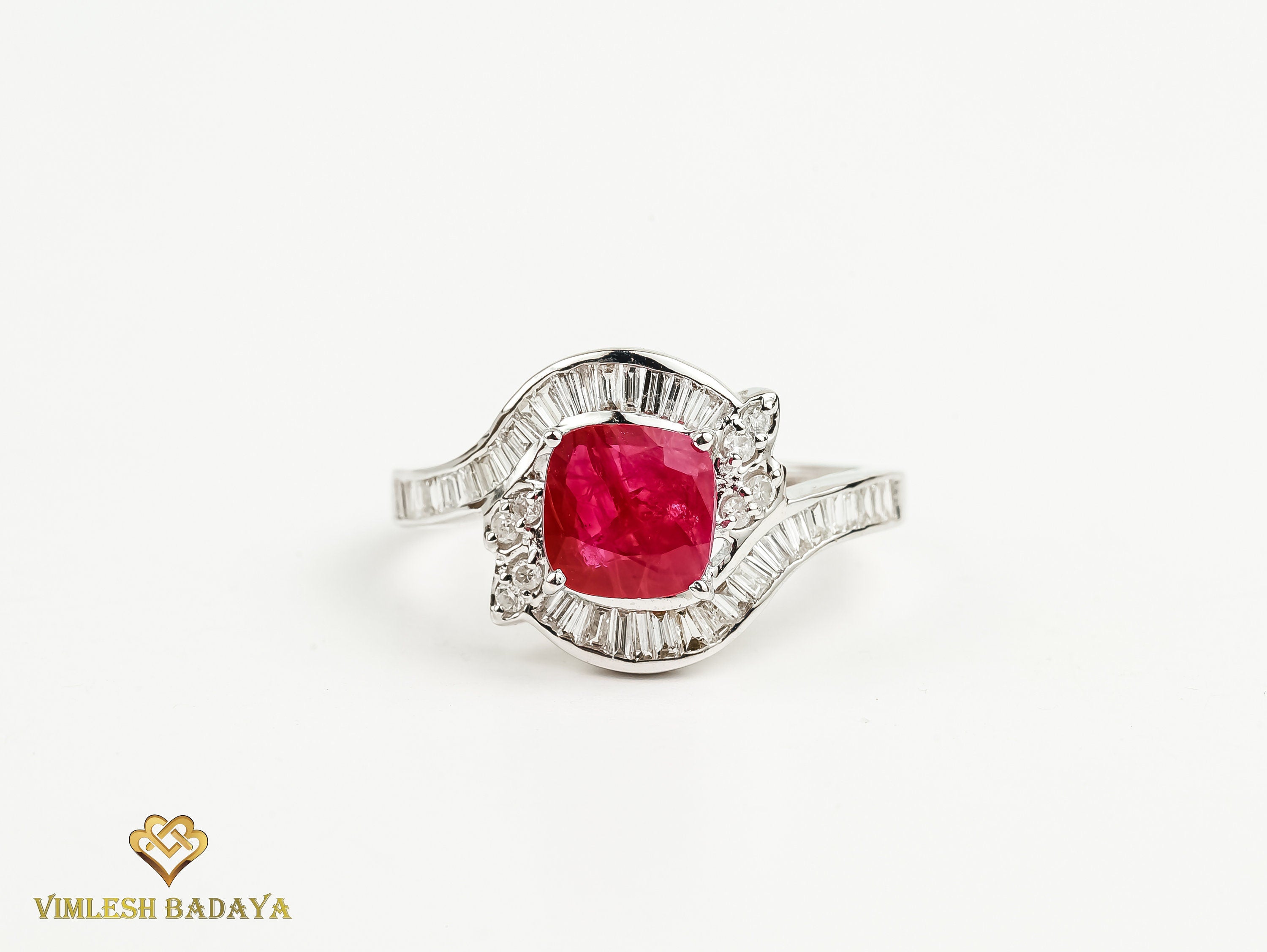 Ruby Diamond Engagement Ring | 1.5 Carat Cushion Ruby | Vintage Halo | Anniversary Gift -