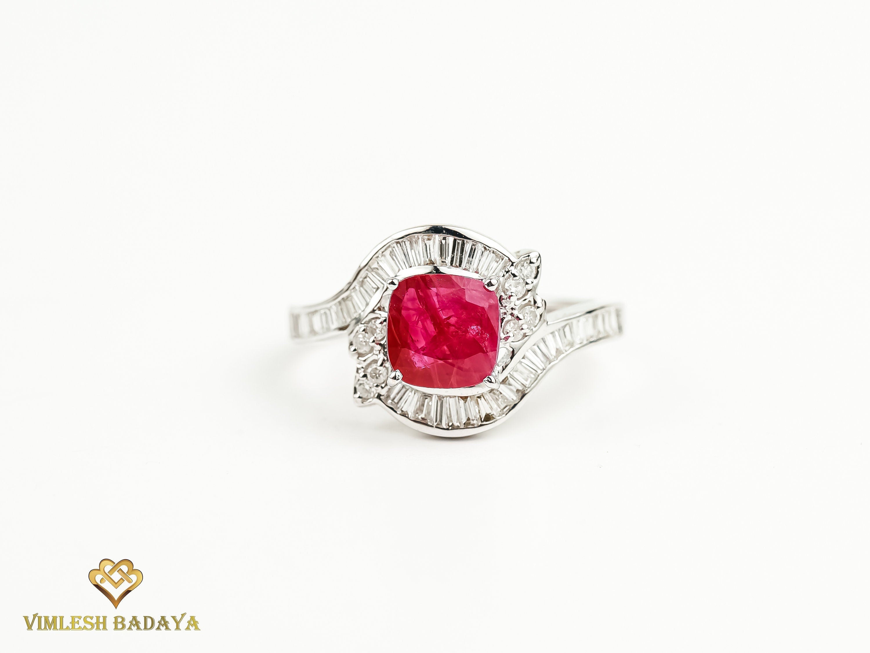 Ruby Diamond Engagement Ring | 1.5 Carat Cushion Ruby | Vintage Halo | Anniversary Gift -
