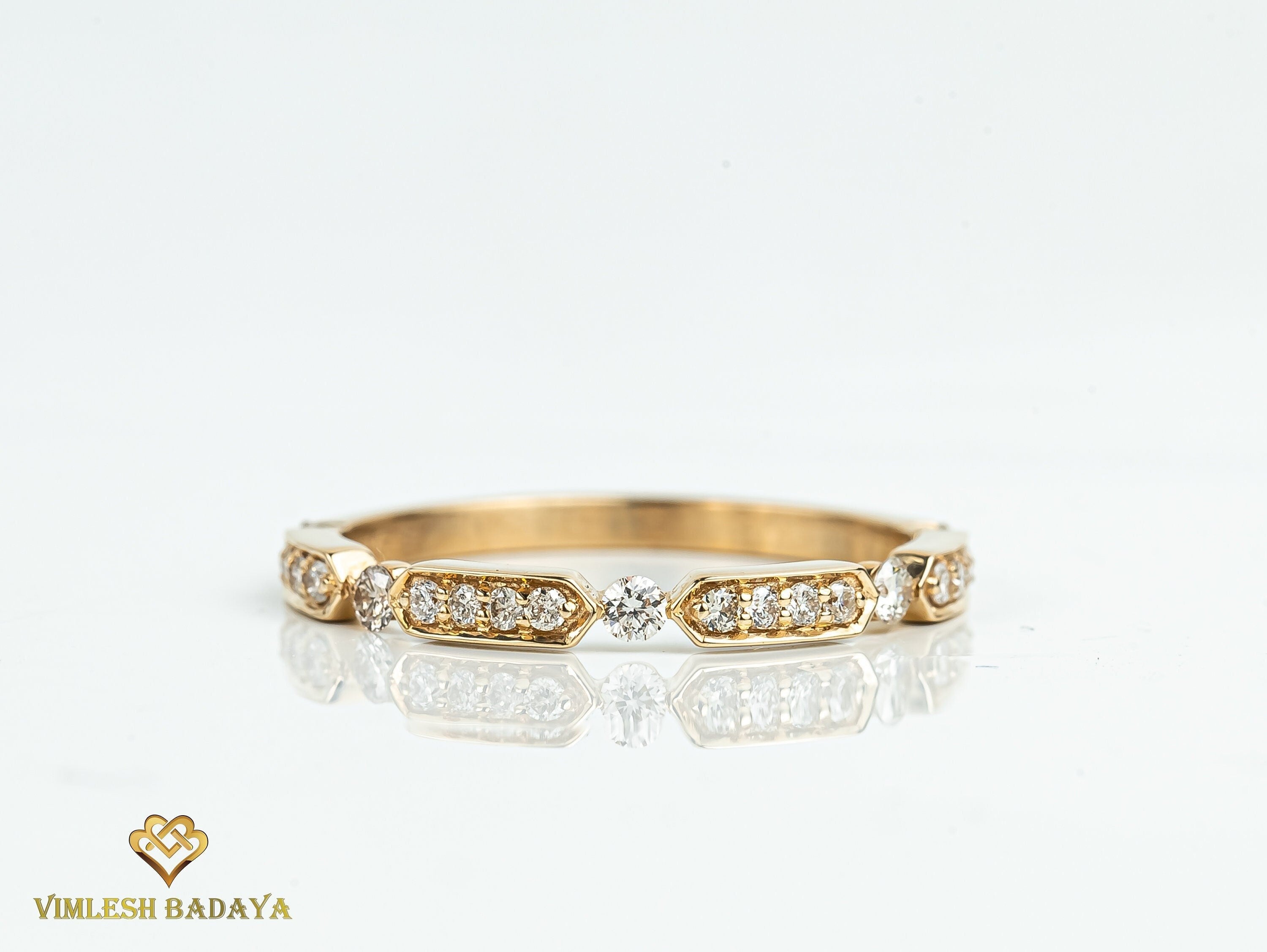 Vintage Diamond Wedding Band | Minimalist Stacking Ring | Half Eternity Diamond Ring -