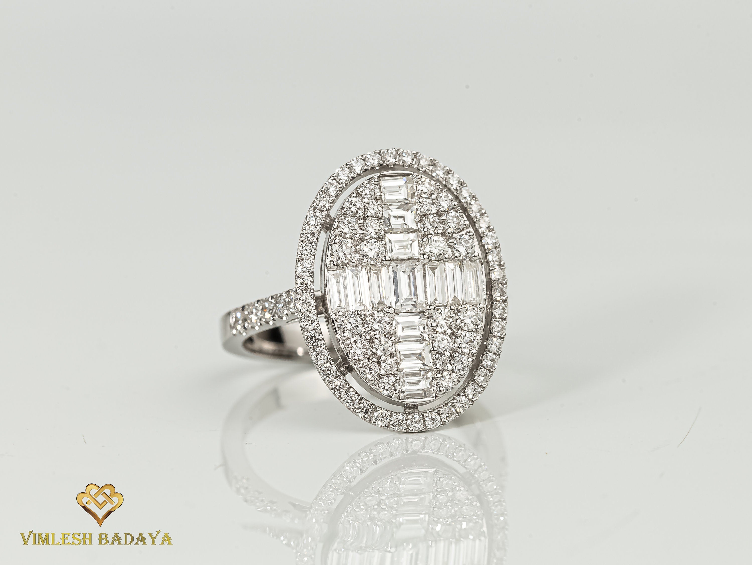 Art Deco Diamond Baguette Cut Ring | 1.6 TCW | Unique Oval Shape Engagement Ring -