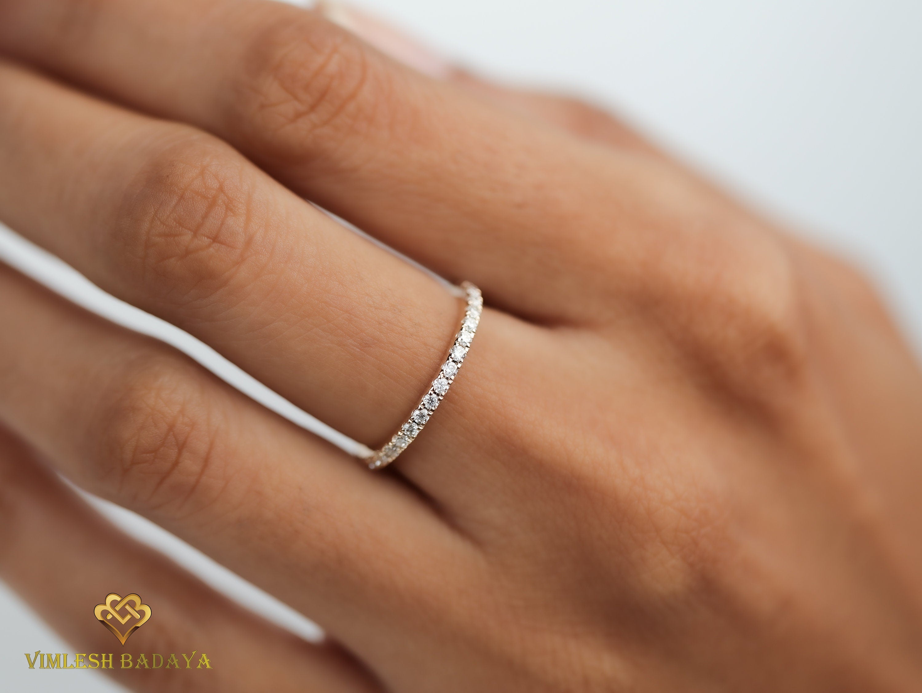1.5mm Diamond Wedding Band | Minimalist Stacking Ring | Half Eternity Diamond Ring for Her -
