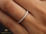1.5mm Diamond Wedding Band | Minimalist Stacking Ring | Half Eternity Diamond Ring for Her -
