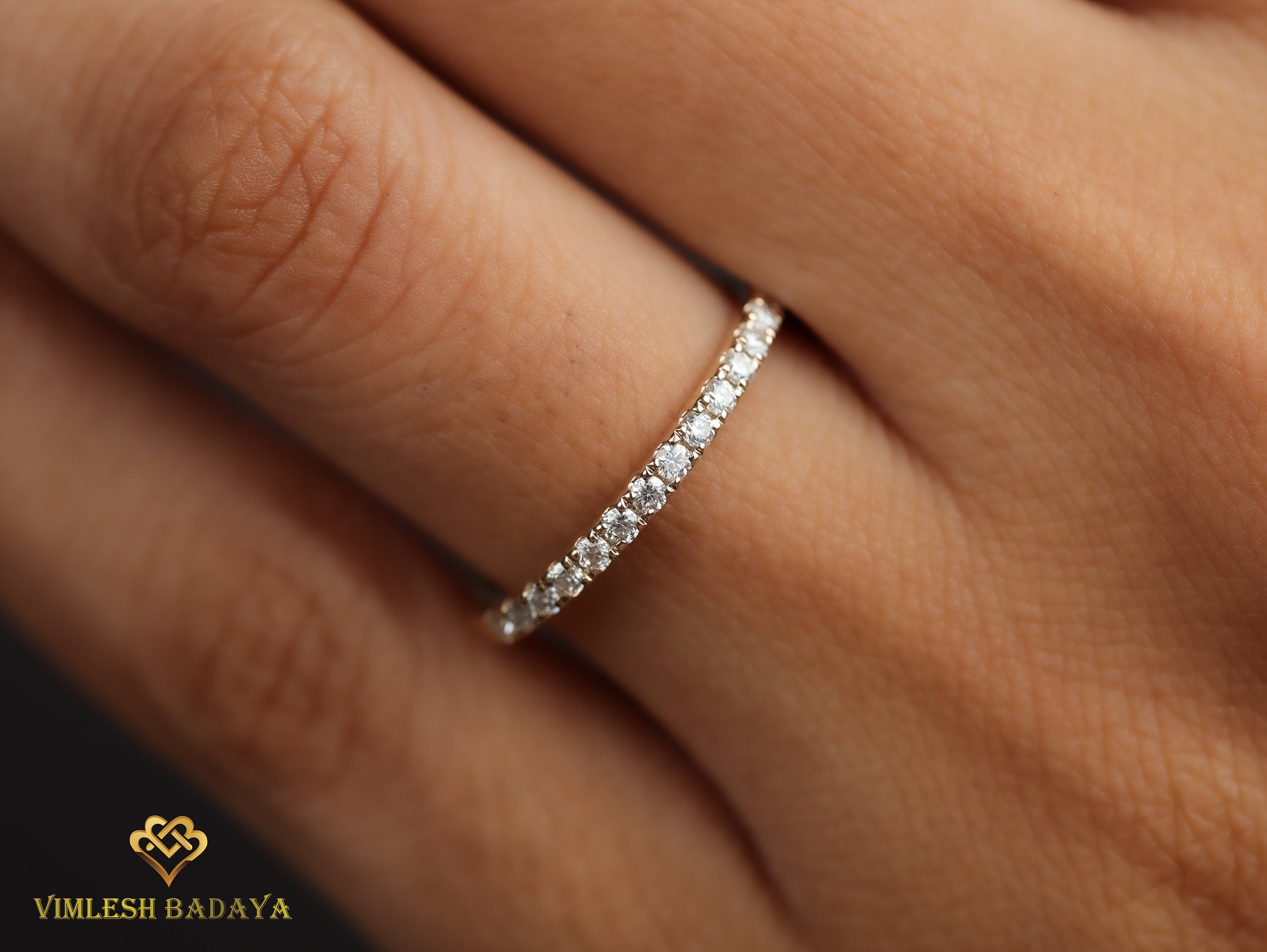 1.5mm Diamond Wedding Band | Minimalist Stacking Ring | Half Eternity Diamond Ring for Her -