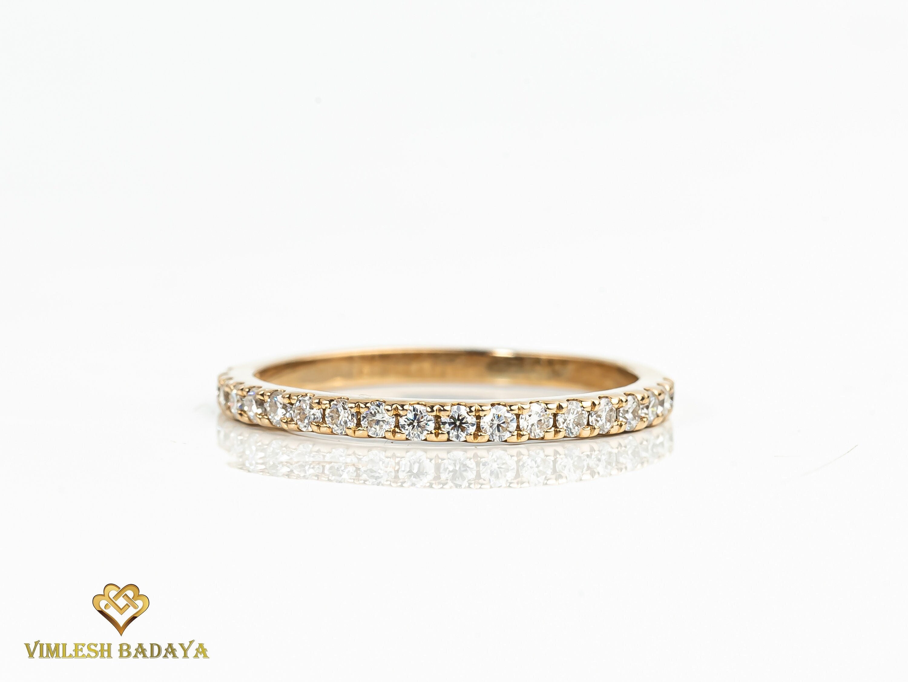 1.5mm Diamond Wedding Band | Minimalist Stacking Ring | Half Eternity Diamond Ring for Her -