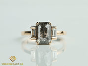 2 Carat Diamond Engagement Ring | Salt and Pepper Gray Diamond Three-Stone Ring -