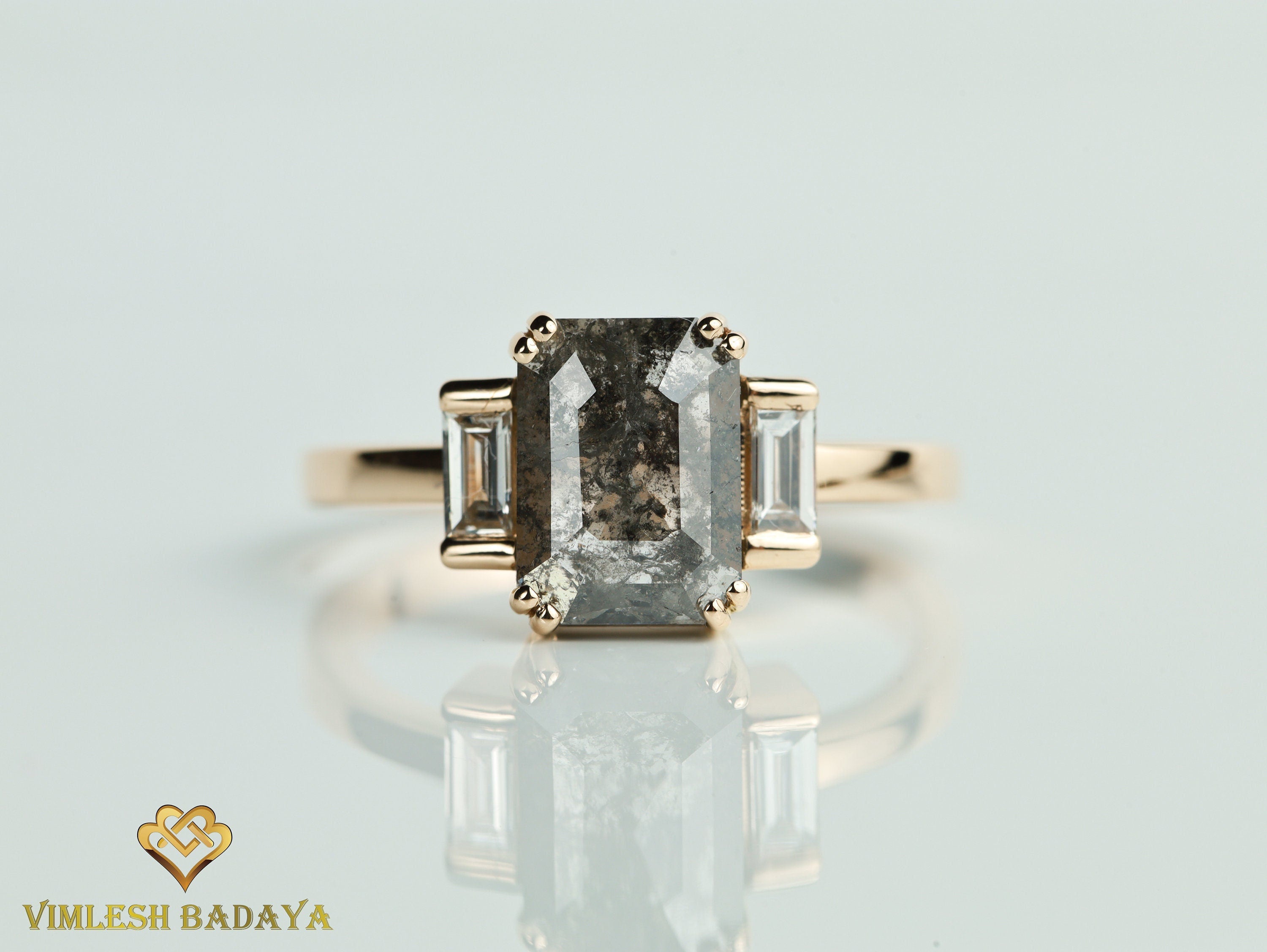2 Carat Diamond Engagement Ring | Salt and Pepper Gray Diamond Three-Stone Ring -