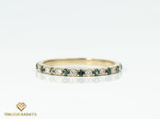 Teal Sapphire Diamond Wedding Band | Minimalist Stacking Ring | Half Eternity Peacock Sapphire Ring -