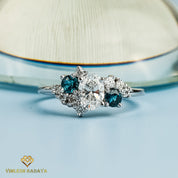 GIA Diamond Cluster Ring | Diamond Sapphire Engagement Ring | Anniversary Gift -