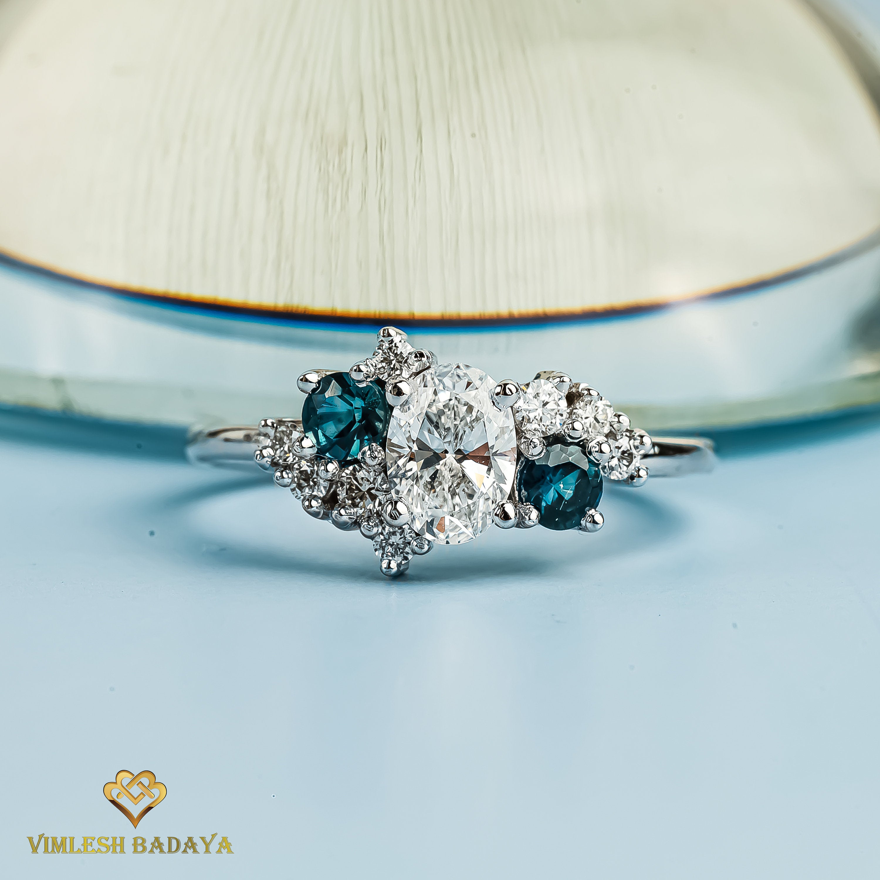GIA Diamond Cluster Ring | Diamond Sapphire Engagement Ring | Anniversary Gift -