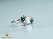 GIA Diamond Cluster Ring | Diamond Sapphire Engagement Ring | Anniversary Gift -