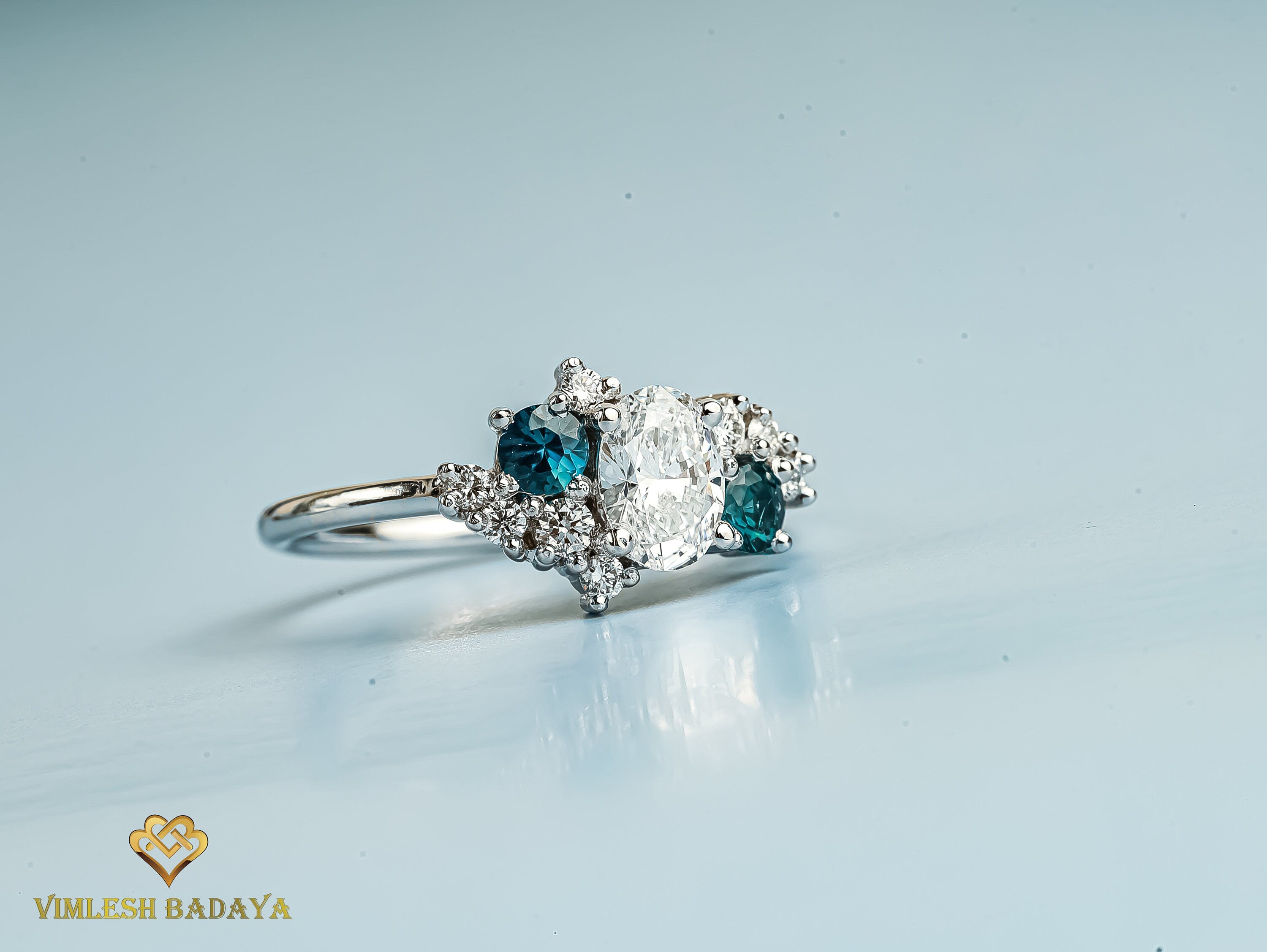 GIA Diamond Cluster Ring | Diamond Sapphire Engagement Ring | Anniversary Gift -