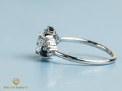GIA Diamond Cluster Ring | Diamond Sapphire Engagement Ring | Anniversary Gift -